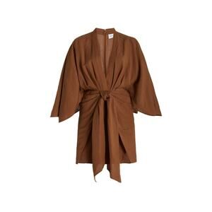 Significant Other 'Lola' Brown Linen-Blend Mini Wrap Dress Size 2